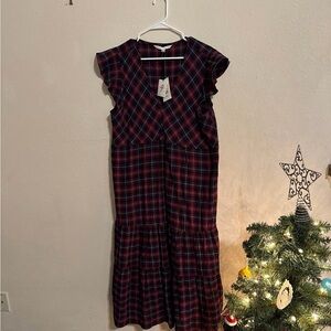 The Nines by HATCH Plaid Midi Dress in Red and Blue